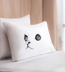 BK Gift Kişiye Özel Eğlenceli Kedi Tasarrımlı Pamuklu Yastık Kılıfı ve Göz Bandı Uyku Seti-3, Tasarım Ev Tekstili, Uyku Bandı, Ev Hediyesi