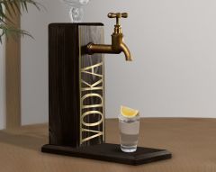 BK Gift Aynalı Altın Kabartma Musluklu Doğal Siyah(Ebony) Ahşap Vodka Standı, Home Bar, İçecek Dispenseri, Ahşap İçecek Çeşmesi-5