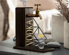BK Gift Aynalı Altın Kabartma Musluklu Doğal Siyah(Ebony) Ahşap Vodka Standı, Home Bar, İçecek Dispenseri, Ahşap İçecek Çeşmesi-5