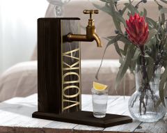 BK Gift Aynalı Altın Kabartma Musluklu Doğal Siyah(Ebony) Ahşap Vodka Standı, Home Bar, İçecek Dispenseri, Ahşap İçecek Çeşmesi-5