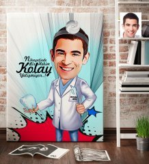 Kişiye Özel Bay Diş Hekimi Karikatür Kanvas Tablo (70 x 100 cm.) 3