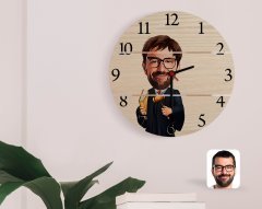 Kişiye Özel Erkek Hakim Karikatürlü Otantik Ahşap Palet Saat-1