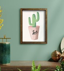 BK Gift Kaktüs Tasarımlı Doğal Masif Ahşap Çerçeveli Tablo 30x40cm-10