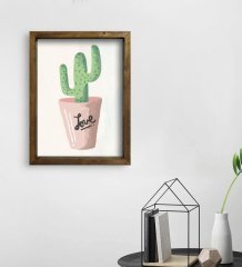 BK Gift Kaktüs Tasarımlı Doğal Masif Ahşap Çerçeveli Tablo 30x40cm-10