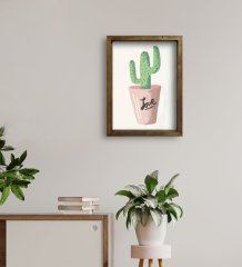 BK Gift Kaktüs Tasarımlı Doğal Masif Ahşap Çerçeveli Tablo 30x40cm-10