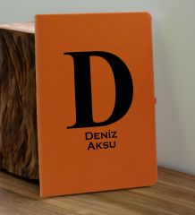 BK Gift Kişiye Özel İsimli Turuncu Defter ve Somon Cam Matara Hediye Seti-5, Sevgiliye Hediye, Arkadaşa Hediye, Yeni İş Hediyesi