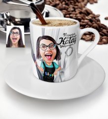 Kişiye Özel Bayan Kuaför Karikatür Türk Kahvesi Fincanı - 1
