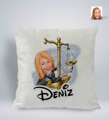 Kişiye Özel İsimli Kadın Avukat Karikatürlü Kare Araç Koltuk Yastığı-4