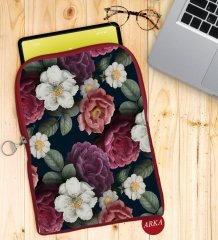 BK Gift Çiçekler Tasarımlı Taşınabilir Koruyucu Tablet Kılıfı & Organizer Çanta - Kırmızı-2