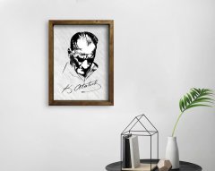 BK Home Atatürk Tasarımlı Doğal Masif Ahşap Çerçeveli Tablo 45x65cm-48