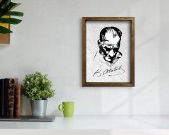 BK Home Atatürk Tasarımlı Doğal Masif Ahşap Çerçeveli Tablo 45x65cm-48