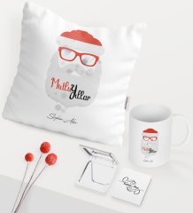 Kişiye Özel Yılbaşı Noel Baba Temalı Beyaz Kupa Ayna Yastık Seti - 2