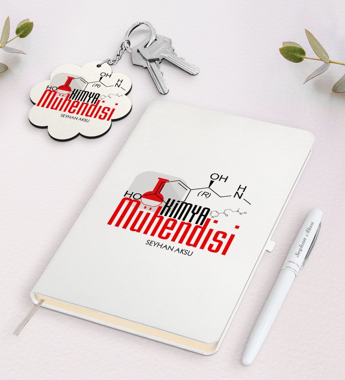 Kişiye Özel Kimya Mühendisi Beyaz Defter Kalem Ve Anahtarlık Hediye Seti-2