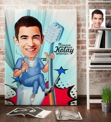 Kişiye Özel Bay Diş Hekimi Karikatür Kanvas Tablo (70 x 100 cm.) 2