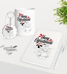 Kişiye Özel Sınıf Öğretmeni Kupa Anahtarlık Beyaz Defter Kalem Hediye Seti-10