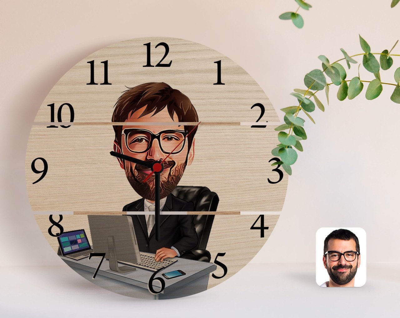 Kişiye Özel Erkek Genel Müdür Karikatürlü Otantik Ahşap Palet Saat-1