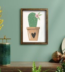 BK Gift Kaktüs Tasarımlı Doğal Masif Ahşap Çerçeveli Tablo 30x40cm-9