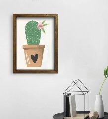 BK Gift Kaktüs Tasarımlı Doğal Masif Ahşap Çerçeveli Tablo 30x40cm-9