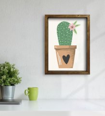 BK Gift Kaktüs Tasarımlı Doğal Masif Ahşap Çerçeveli Tablo 30x40cm-9