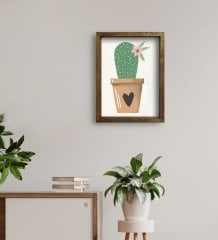 BK Gift Kaktüs Tasarımlı Doğal Masif Ahşap Çerçeveli Tablo 30x40cm-9