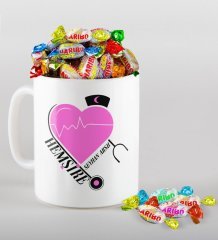 Kişiye Özel Hemşire Kupa ve Haribo Şeker Hediye Seti-6
