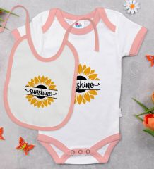 BK Kids Sunshine Tasarımlı Pembe Bebek Body Zıbın ve Mama Önlüğü Hediye Seti-1