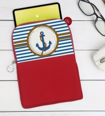 BK Gift Çapa Tasarımlı Taşınabilir Koruyucu Tablet Kılıfı & Organizer Çanta - Kırmızı-1