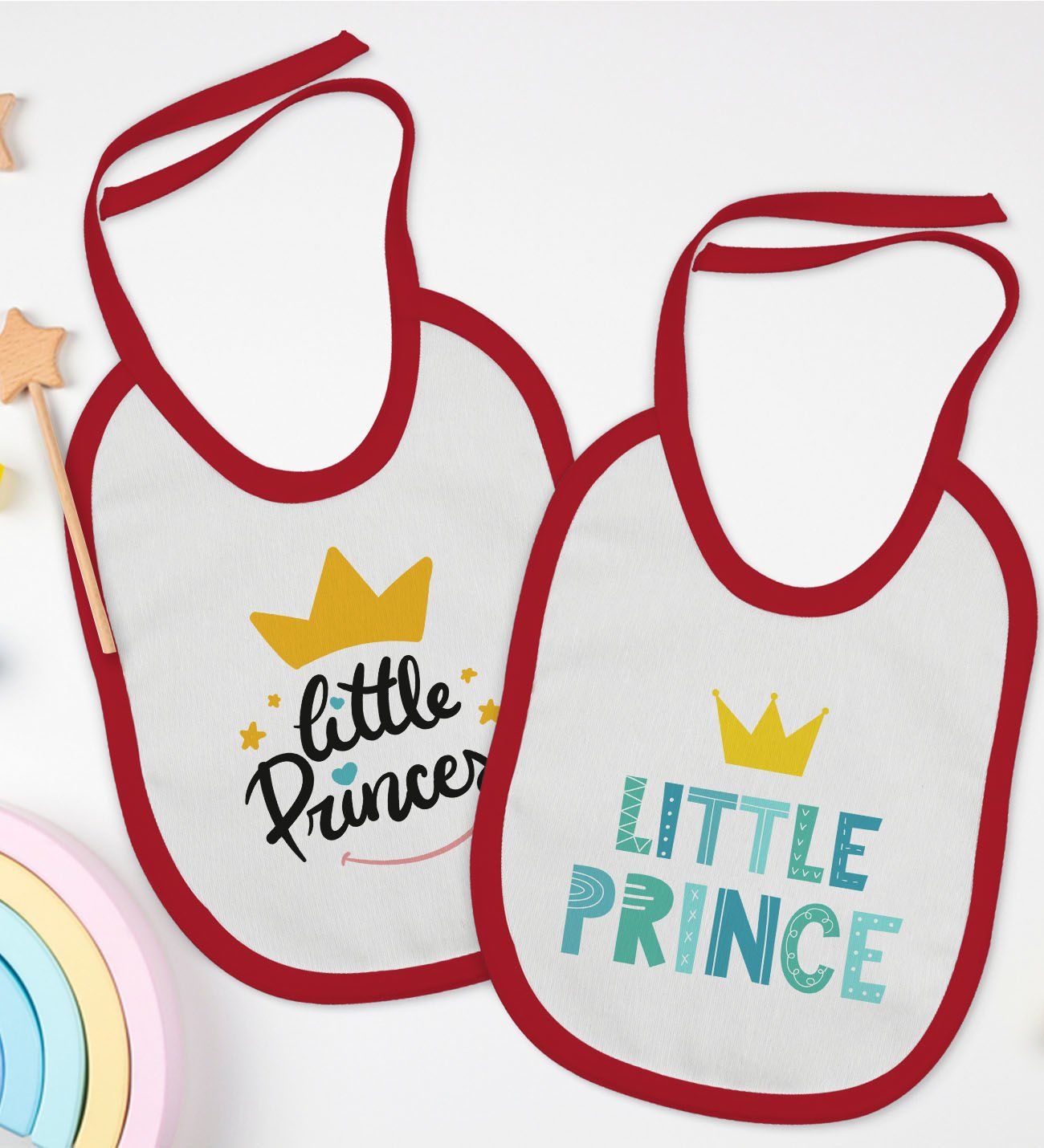 BK Kids Prince ve Princess Tasarımlı 2’li Kırmızı Mama Önlüğü-1