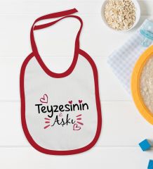 BK Kids Teyzesinin Aşkı Tasarımlı Kırmızı Bebek Mama Önlüğü-1