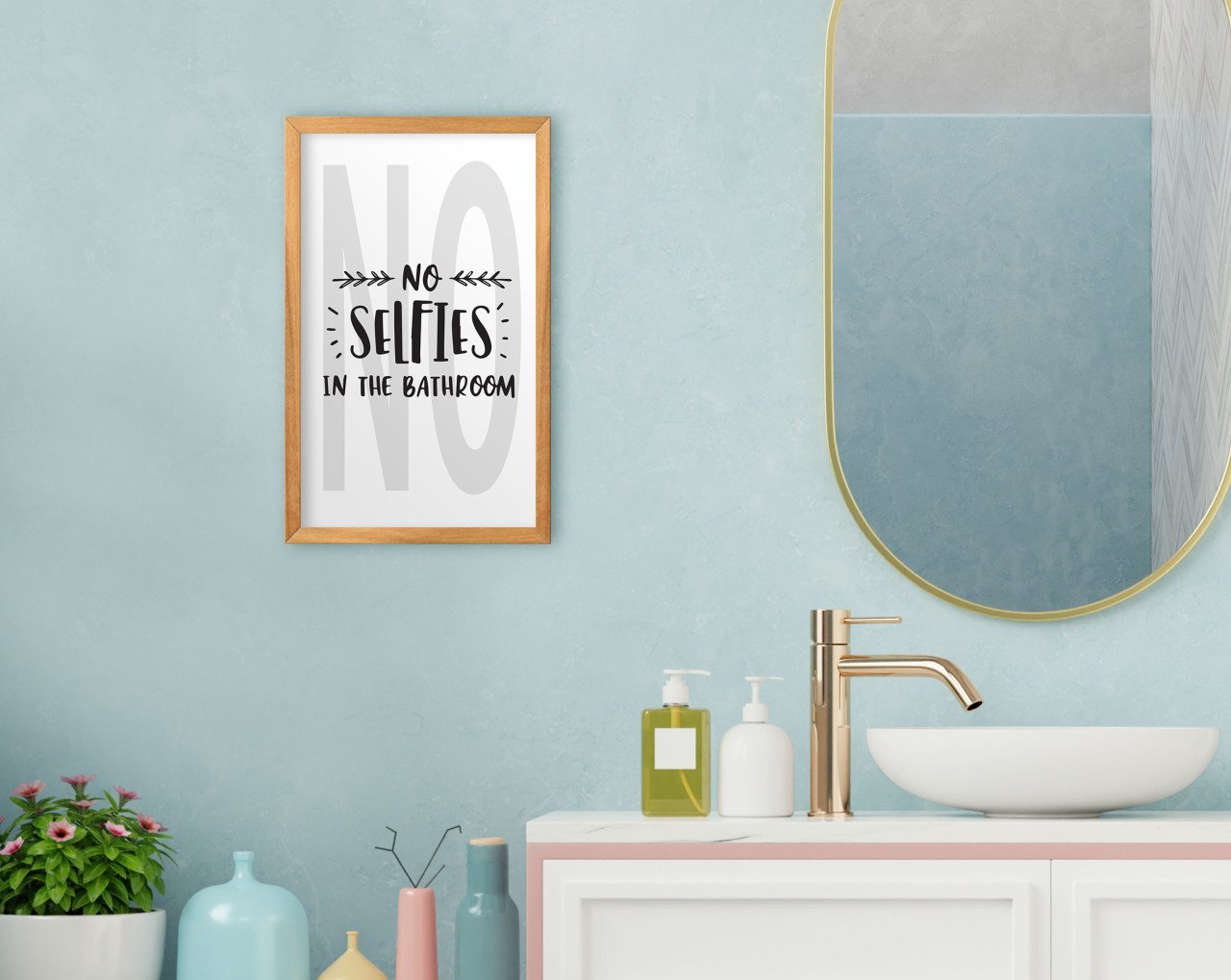 BK Home No Selfies In The Bathroom Dekoratif Retro Ahşap Tablo-2