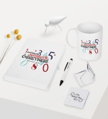 Kişiye Özel İlköğretim Matematik Öğretmeni Temalı Beyaz Defter Kalem Kupa Ayna Seti