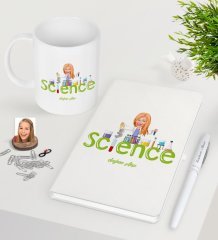 Kişiye Özel Bayan Fen Bilimler Öğretmeni Beyaz Defter Kalem Kupa Seti-1