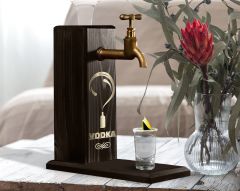 BK Gift Aynalı Altın Kabartma Musluklu Doğal Siyah(Ebony) Ahşap Vodka Standı, Home Bar, İçecek Dispenseri, Ahşap İçecek Çeşmesi-3