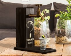 BK Gift Aynalı Altın Kabartma Musluklu Doğal Siyah(Ebony) Ahşap Vodka Standı, Home Bar, İçecek Dispenseri, Ahşap İçecek Çeşmesi-3
