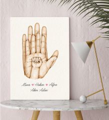 BK Gift Kişiye Özel El Ele Tutuşan Aile Tasarımlı Renkli Kanvas Tablo-5 30x50, Anneye Hediye, Aile Hediyesi