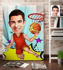 Kişiye Özel Bay Basketbolcu Karikatür Kanvas Tablo (70 x 100 cm.) 1