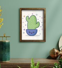 BK Gift Kaktüs Tasarımlı Doğal Masif Ahşap Çerçeveli Tablo 30x40cm-8