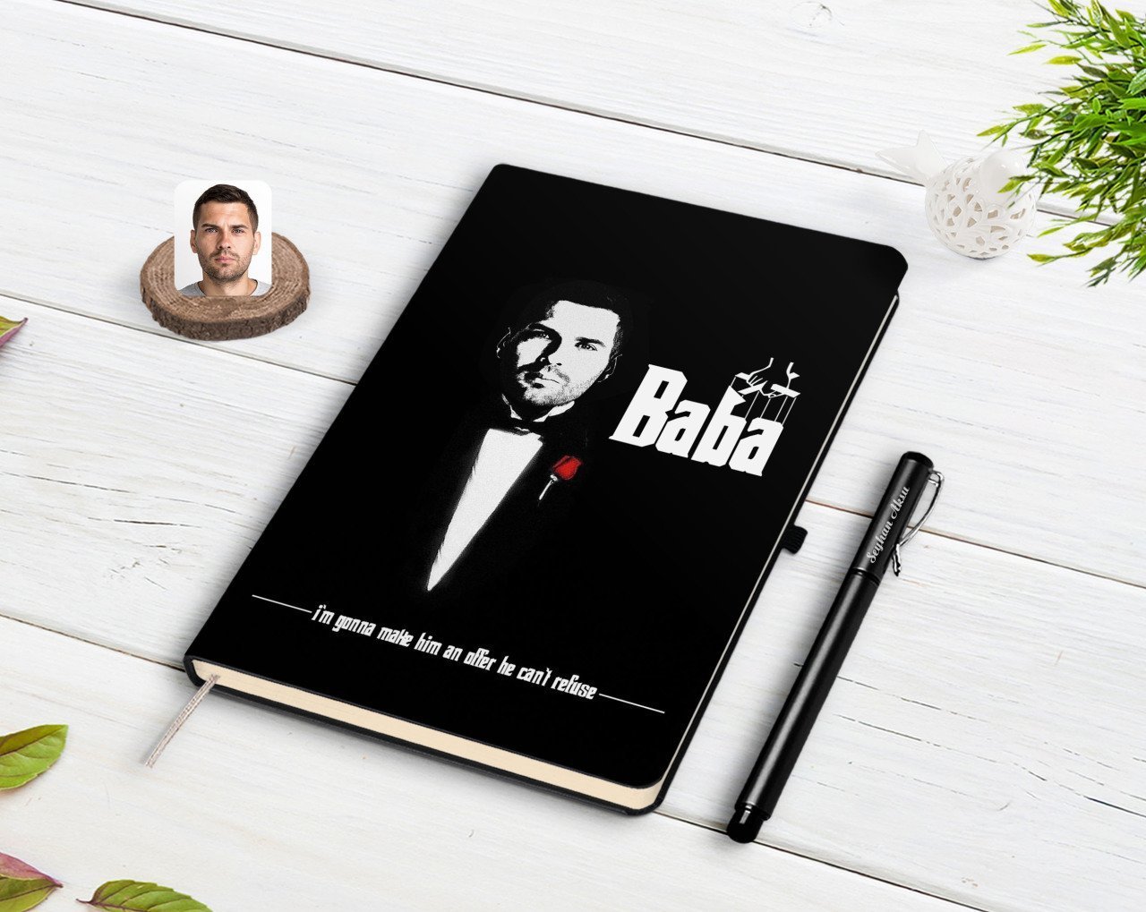 Kişiye Özel Godfather Baba Tasarımlı Siyah Defter ve Kalem Hediye Seti-3
