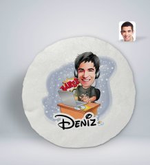 Kişiye Özel İsimli Erkek Gamer Karikatürlü Yuvarlak Araç Koltuk Yastığı-1