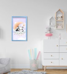 BK Home Tatlı Pandalar Tasarımlı Dekoratif Mavi Ahşap Çerçeveli Çocuk Odası Tablo-1