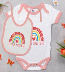 BK Kids Little Sister Tasarımlı Pembe Bebek Body Zıbın ve Mama Önlüğü Hediye Seti-1