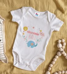 BK Kids Tizesinin Balı Tasarımlı Beyaz Bebek Body Zıbın-1