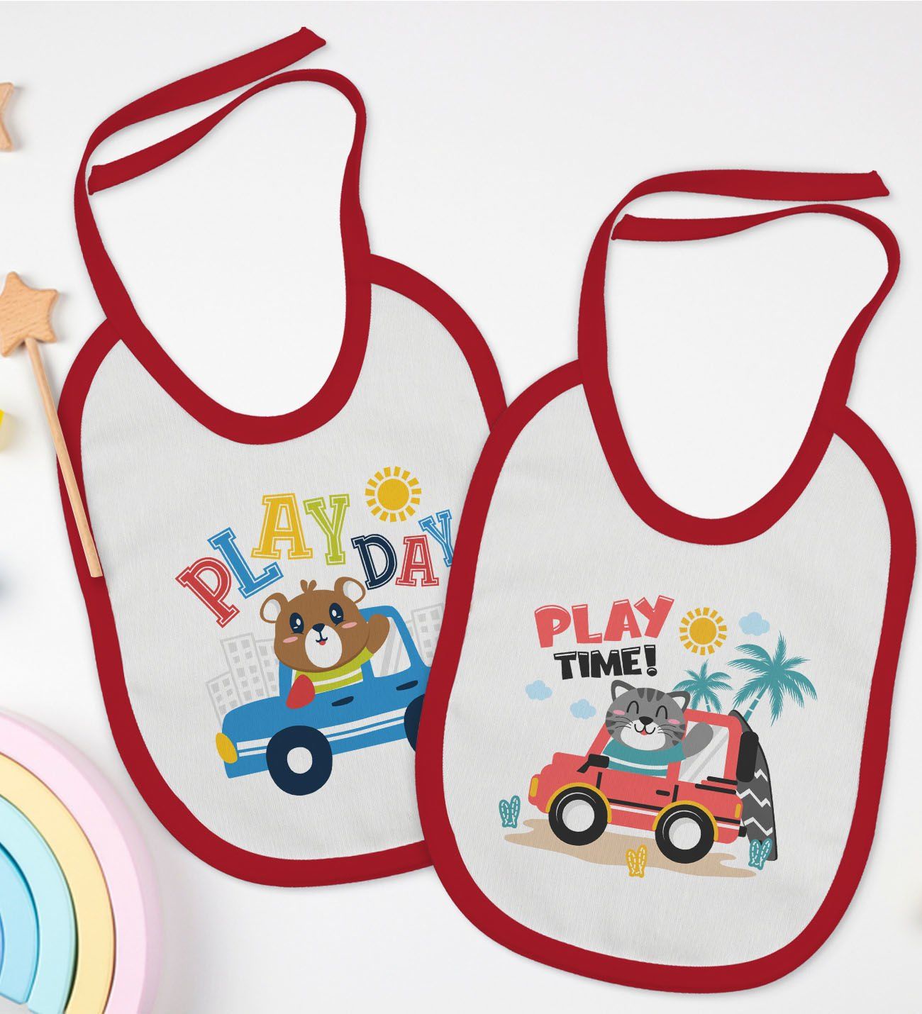 BK Kids Play Time ve Play Day Tasarımlı 2’li Kırmızı Mama Önlüğü-1