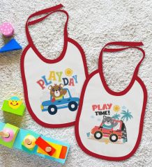 BK Kids Play Time ve Play Day Tasarımlı 2’li Kırmızı Mama Önlüğü-1