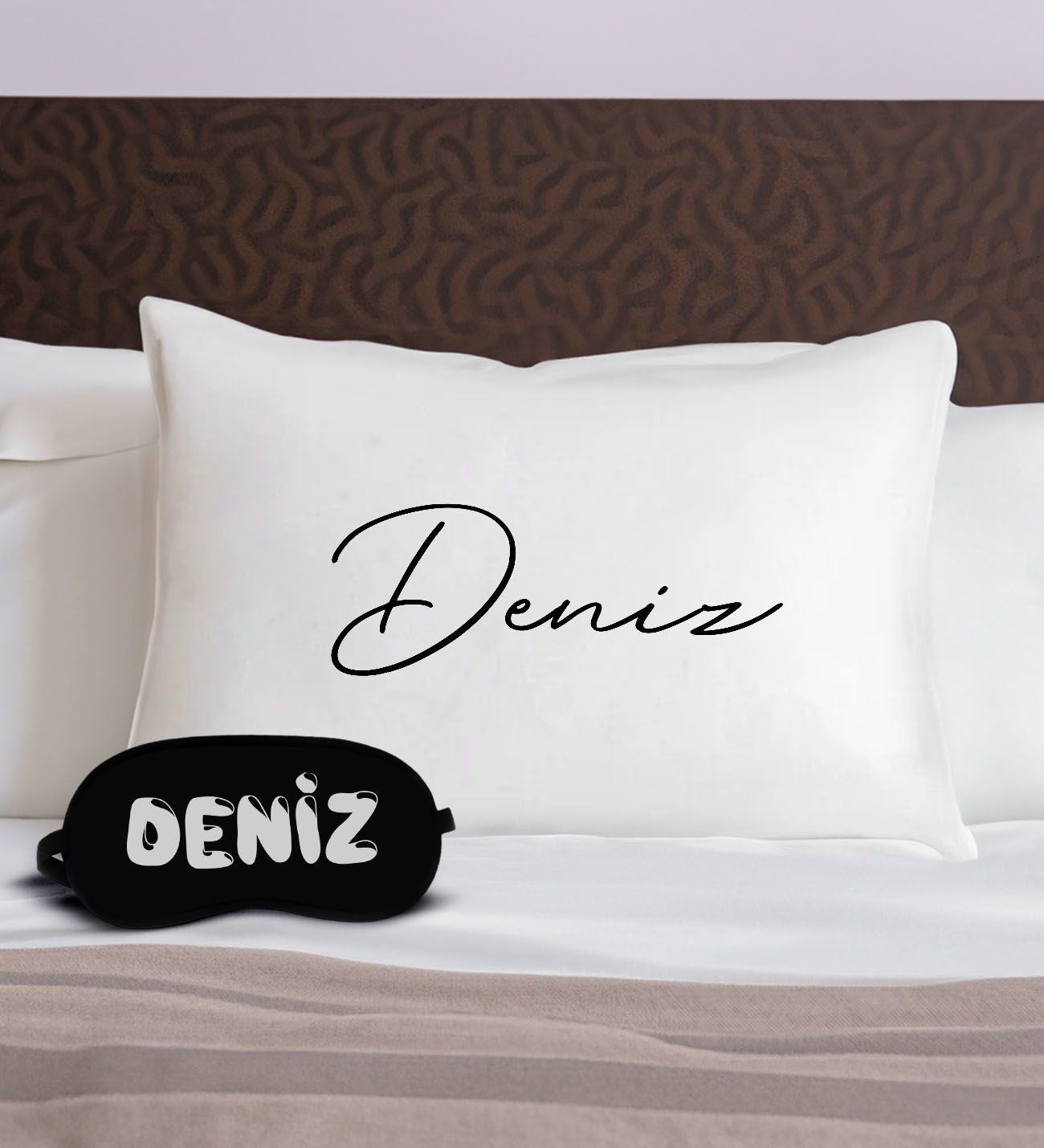 BK Gift Kişiye Özel İsimli Pamuklu Yastık Kılıfı ve Göz Bandı Uyku Seti-6, Tasarım Ev Tekstili, Uyku Bandı, Ev Hediyesi