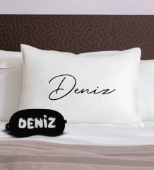 BK Gift Kişiye Özel İsimli Pamuklu Yastık Kılıfı ve Göz Bandı Uyku Seti-6, Tasarım Ev Tekstili, Uyku Bandı, Ev Hediyesi