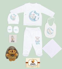 BK Kids Kişiye Özel Mavi Hastane Çıkışı, Kirpi Pelüş Oyuncak, Yeni Doğan Bebek Giyim Hediyesi, 9 Parça Bebek Hediye Seti