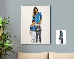 Kişiye Özel Tam Boy Anne ve Oğullar Karikatürlü Kanvas Tablo 50x70cm-1
