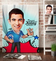 Kişiye Özel Bay Antrenör Karikatür Kanvas Tablo (70 x 100 cm.) 1