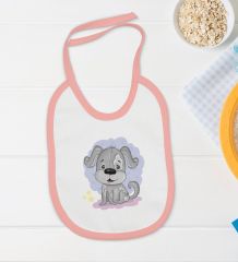 BK Kids Sevimli Köpek Tasarımlı Pembe Bebek Body Zıbın ve Mama Önlüğü Hediye Seti-2